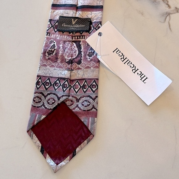 Giovanni Valentino Italy Men’s Necktie Pastel Purple Pink & Gray - Picture 4 of 4